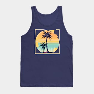 Summer Vibes - Psychedelic, Retro Palm Tree in Broken Frame Tank Top